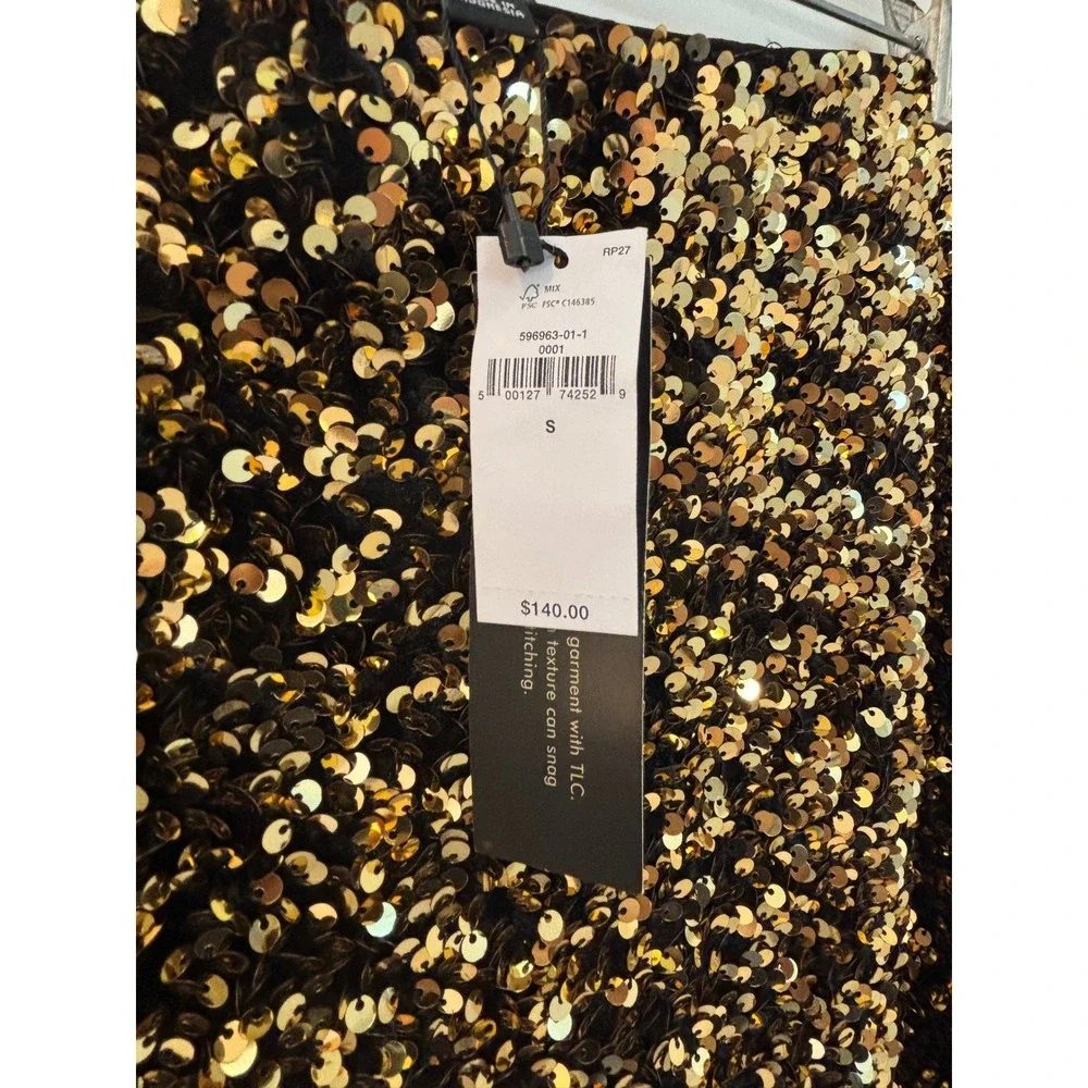 NWT Banana Republic 2PC GOLD Women‎ Sequin Skirt & Top Size S - Picture 6 of 9